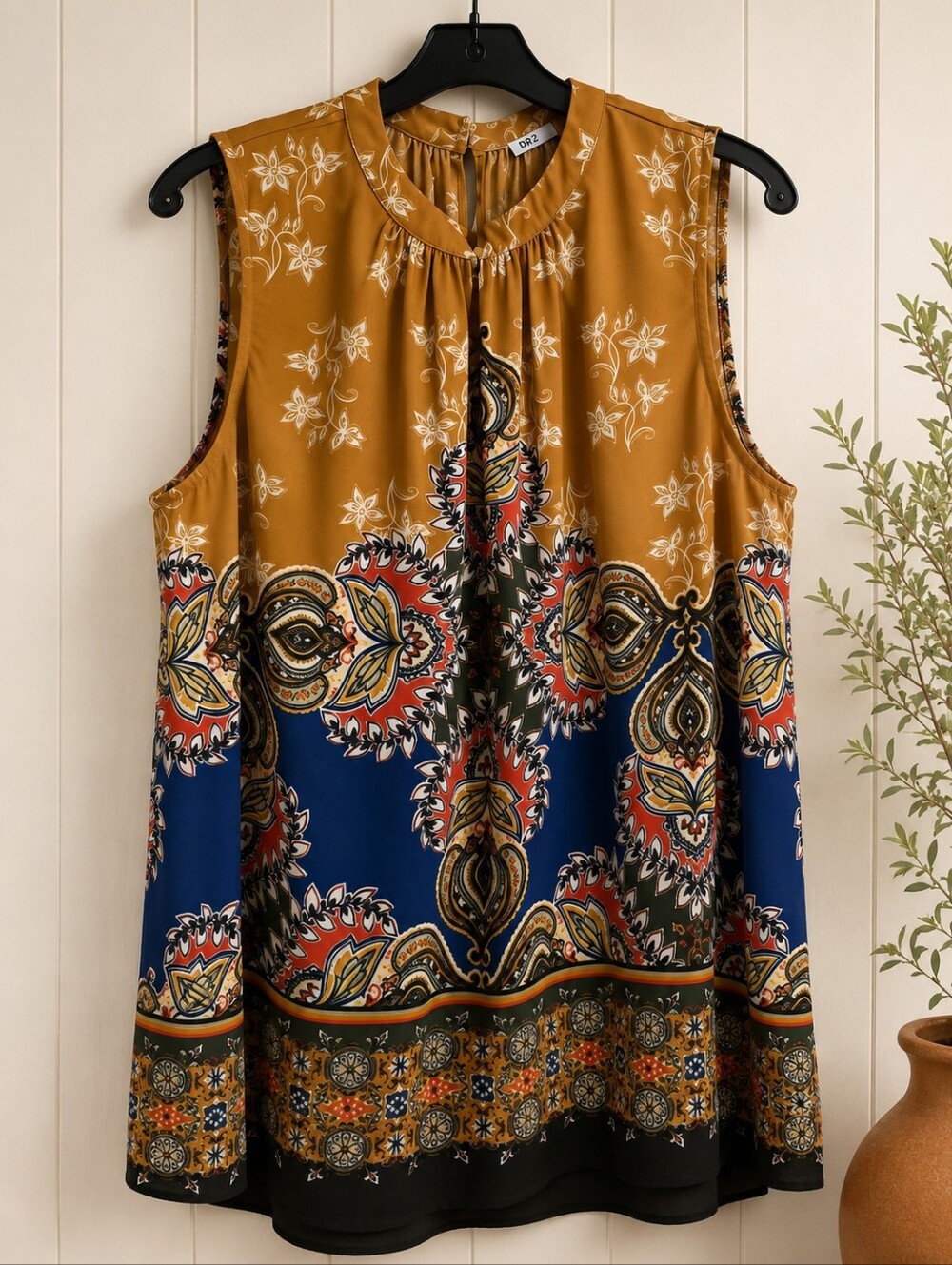 DR2 (3) Mustard and Navy Paisley Print Sleeveless Camisole Bundle - Picture 3 of 5